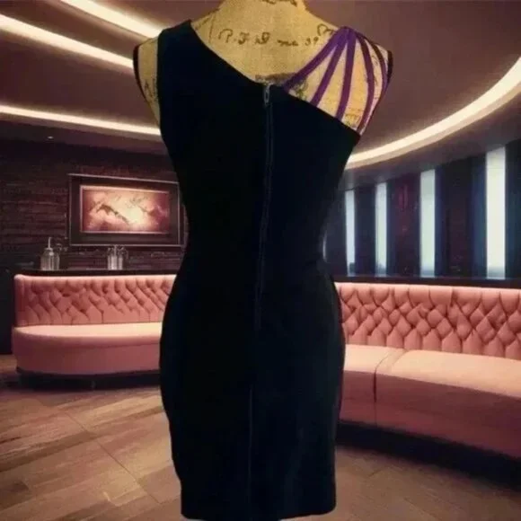 RARE Tadashi Shoji Purple & Black Mini Dress🖤💜🖤 - Picture 3 of 9